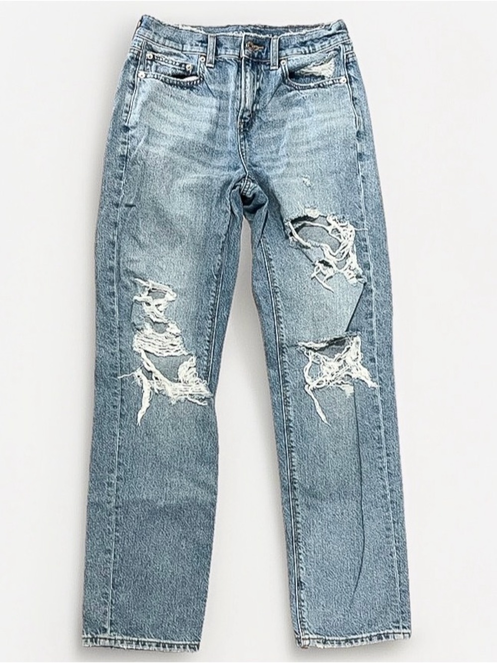 American Eagle Outfitters Light Blue Distressed Straight Leg Jeans